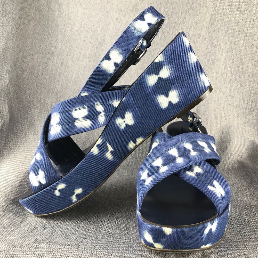 Shibori dyed blue J. Crew wedge sandals NWOT